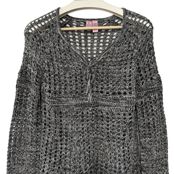 Love On A Hanger Gray Open Knit Eyelet Top Long Sleeve See Through Coverup Tunic - Picture 3 of 10